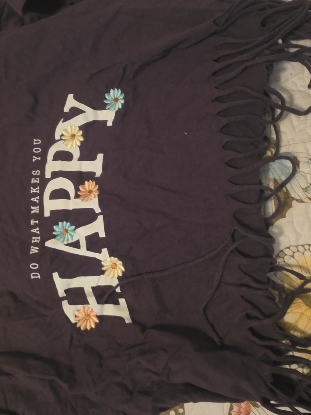 Happy Floral Fringe Top - Purple